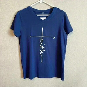 NWT women’s medium blue tshirt with the word Faith vertical